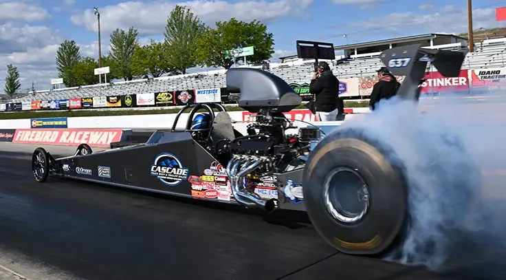 Top-fuel dragster launching at Firebird Raceway