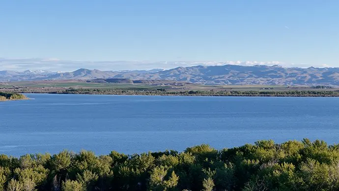 Lake Lowell near Nampa with the Owyhee Mountains beyond