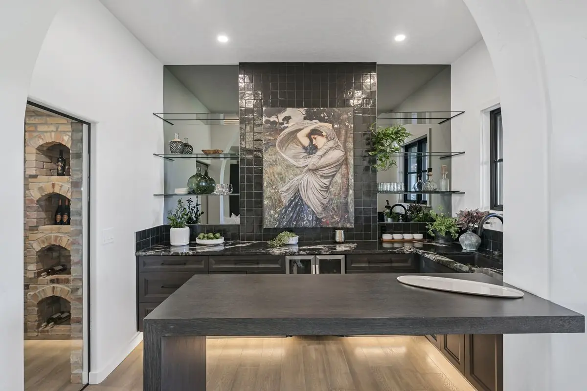 Luxury home bar with wine storage and designer finishes